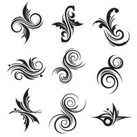 Swirl and swoosh design elements in an abstract ornament silhouette pack vector