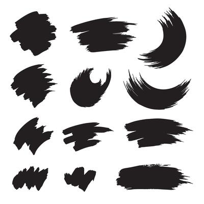 Hand drawn curved brush strokes and pointing elements in bold silhouette layout