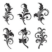 Black swirl leaves ornament set for natural themed layouts and design templates vector
