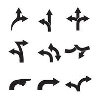 Pointing hand and curved arrow icon collection in silhouette for navigation purposes vector