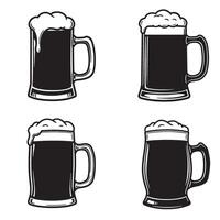 Beer mug shape icons in silhouette style for pub menu and signage projects vector
