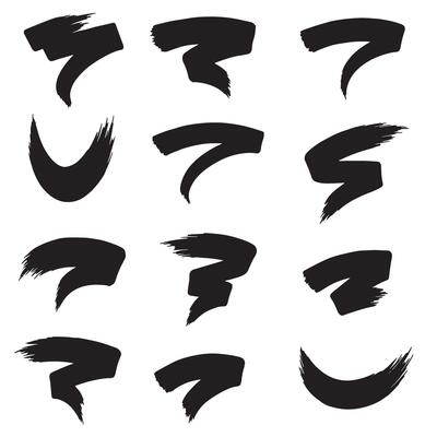 Decorative curved brush lines and pointing stroke symbols in artistic silhouette format