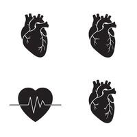 Set of heart and pulse symbols in cardiology silhouette for health care projects vector