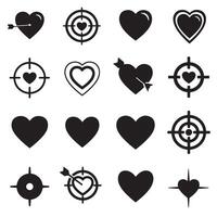 Bold heart target icons in silhouette perfect for print and web design vector