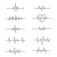 Flat style heartbeat lines in bold silhouette for heart care and checkup icons vector