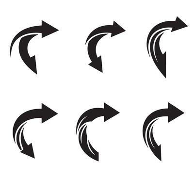 Graphic pack of curved arrows pointing fingers and navigation signs in silhouette