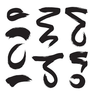 Collection of pointing gesture curves and brush strokes in bold silhouette layout