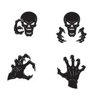 Aggressive skull face with gesture hand silhouettes for street art and edgy posters vector