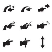 Navigation icons with curved arrows and pointing hands in clean modern silhouette format vector