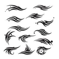Clean ornament shapes with flowing swirl and swoosh accents in silhouette form vector