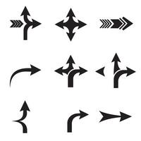 Flat navigation symbol design set with direction pointing arrows and logo silhouettes vector