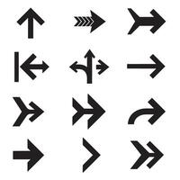 Flat pointing arrow logo pack for navigation and direction in silhouette design vector