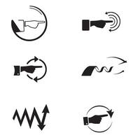 Line art navigation symbol set with curved arrows and pointing hand silhouettes for guides vector