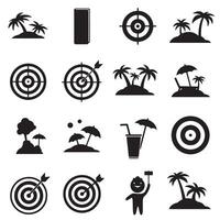 Target and summer icon set silhouette for vacation theme and design use vector