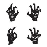 Angry skull head and hand gesture silhouette set ideal for punk and biker graphics vector