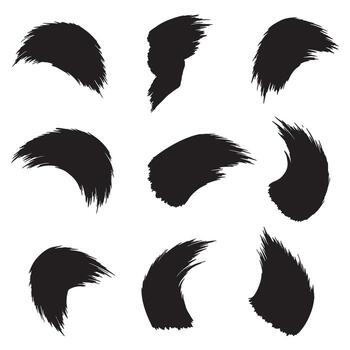 Clean curved brush stroke pack with pointing gesture elements in silhouette layout vector