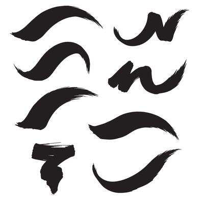Unique curve stroke shapes and pointing brush icons in a modern silhouette set