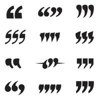 Black quotation marks symbol collection used in editorial graphics and publishing layout vector