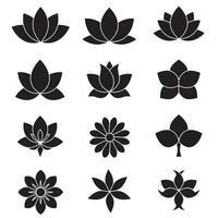 Floral design silhouette bundle featuring tulip lotus and daisy icons for branding design vector