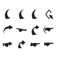 Curved arrow and hand pointer symbol bundle in a clean navigation silhouette layout vector