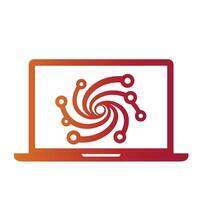 Flat swirl business laptop logo symbol icon designed for minimal digital branding and user interface vector