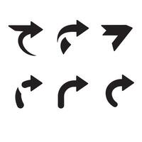 Curved arrow icons with pointing hands and direction symbols in a clean silhouette bundle vector
