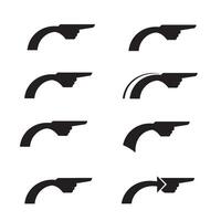 Curved gesture arrows and direction hand icons in a sharp black silhouette bundle vector