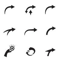 Collection of arrow and hand pointing symbols in curved silhouette graphic bundle vector