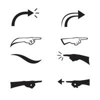 Silhouette icon collection of curved navigation arrows and pointing hand symbols vector