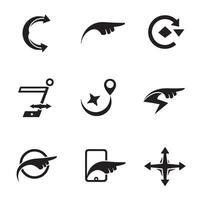 Curved arrow and gesture hand icon bundle in clean silhouette design for wayfinding vector