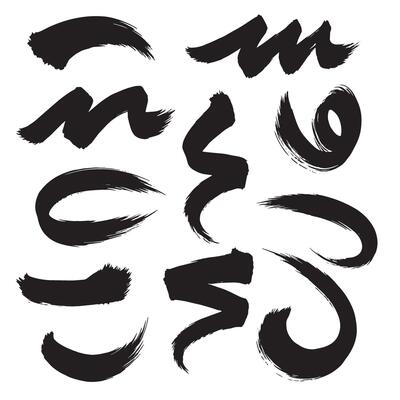 Curved strokes and pointing brush art set in a creative silhouette icon collection