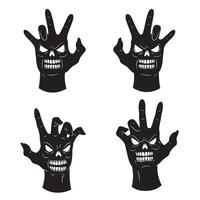 Evil skull and hand gesture silhouette set for tattoo or merchandise design themes vector