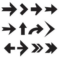 Arrow pointing icons and flat navigation logos in strong silhouette graphic style vector