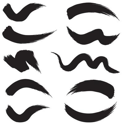 Clean stroke art collection of pointing curve lines in black silhouette format