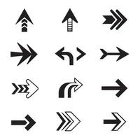 Flat arrow set with pointing symbols and navigation logos in a bold silhouette bundle vector