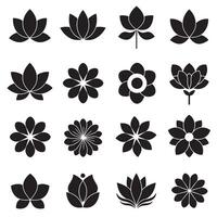 Retro floral symbol icon set with simple black shapes for logo print design and templates vector