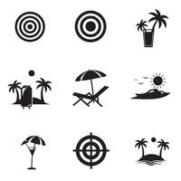 Flat icon design showing target and fun holiday symbols in silhouette vector