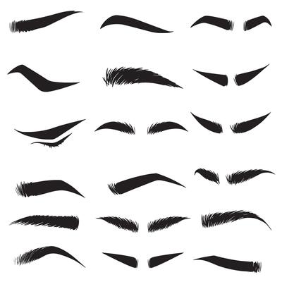 Makeup icon bundle with eyebrow shapes and dramatic eyelash silhouette