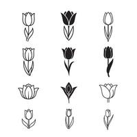 Garden tulip icon set in elegant silhouette style for creative design use vector