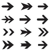 Flat arrow icon bundle with diverse pointing directions and navigation logo silhouettes vector