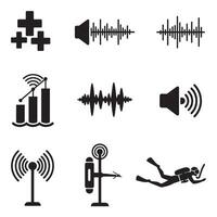 Stylish sound tec signal icons divers collection silhouette for equalizer tone branding kit vector