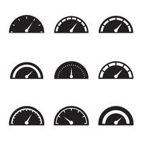 Fuel gauge and speedometer dashboard symbols in bold tachometer silhouette format vector