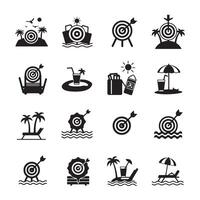 Icon collection of target and beach elements in silhouette layout vector
