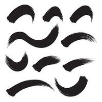 Curved brush elements and gesture strokes in a diverse silhouette collection for design vector