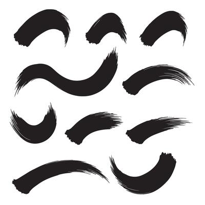 Curved brush elements and gesture strokes in a diverse silhouette collection for design