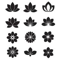 Petal shape logo design set in black with tulip daisy lotus icons for graphic branding use vector
