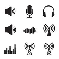 Modern sound tec signal icons divers collection silhouette for tech interface symbol design vector
