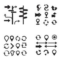 Bold directional icon set silhouette with arrows and movement signs for UI design vector