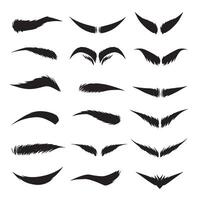 Set of black eyebrow shapes with detailed lash and eye designs in silhouette format vector