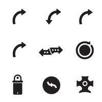 Simple and modern hand pointing icons with curved arrows and navigation in silhouette vector